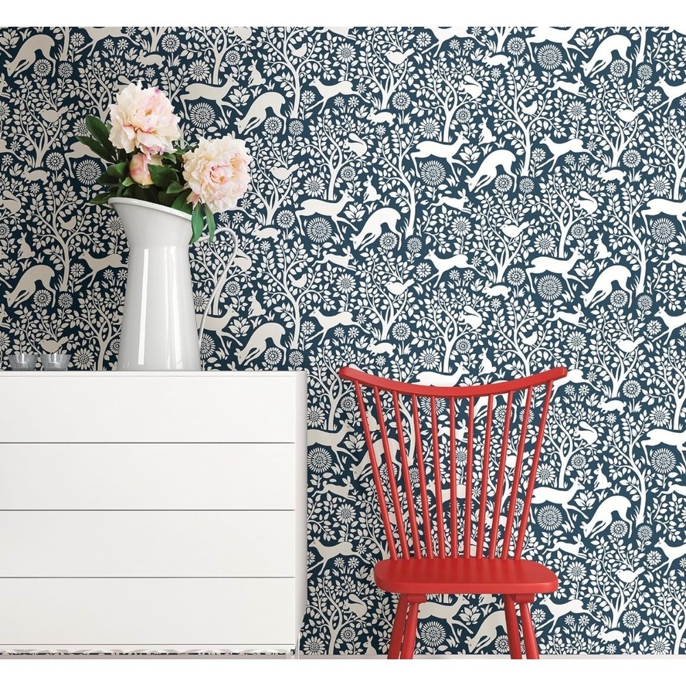 A Street Prints Designer Wallpaper Navy Blue White Woodland Animals FD22730 Lot